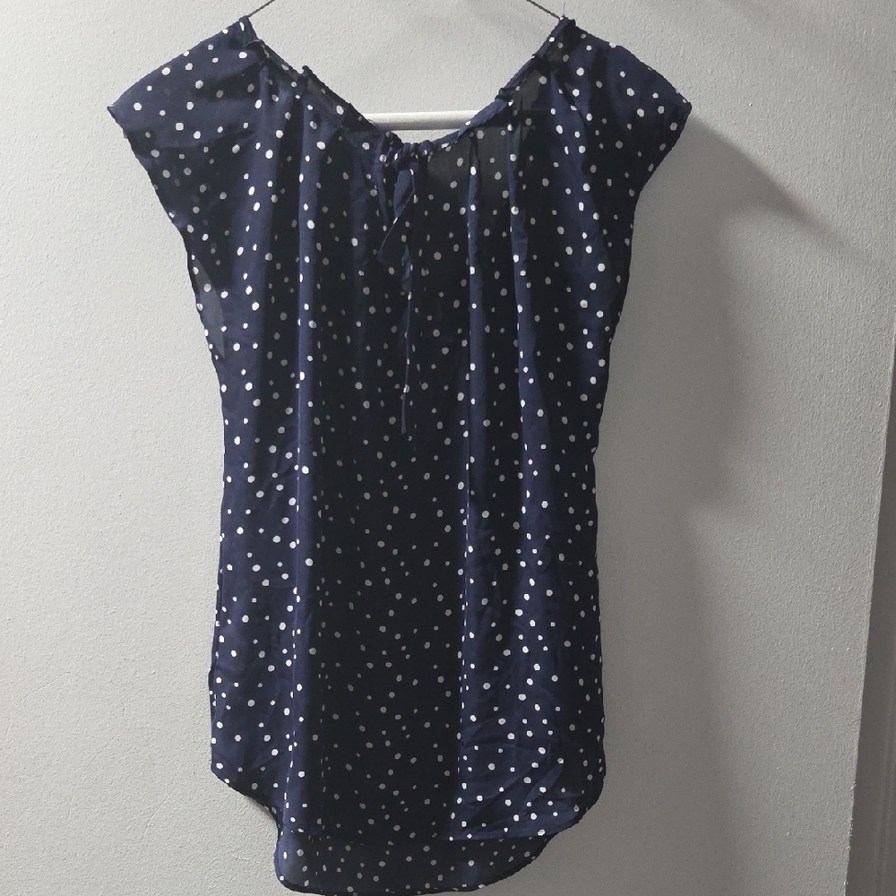 LC Lauren Conrad Polka Dot Blouse in Navy and White - Picture 4 of 4